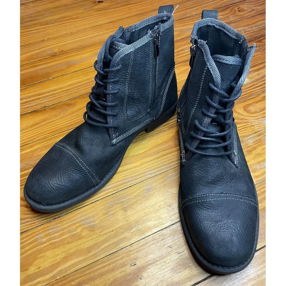 Gray Saks Fifth Avenue Grey Leather Boots Mens‎ Size 12
